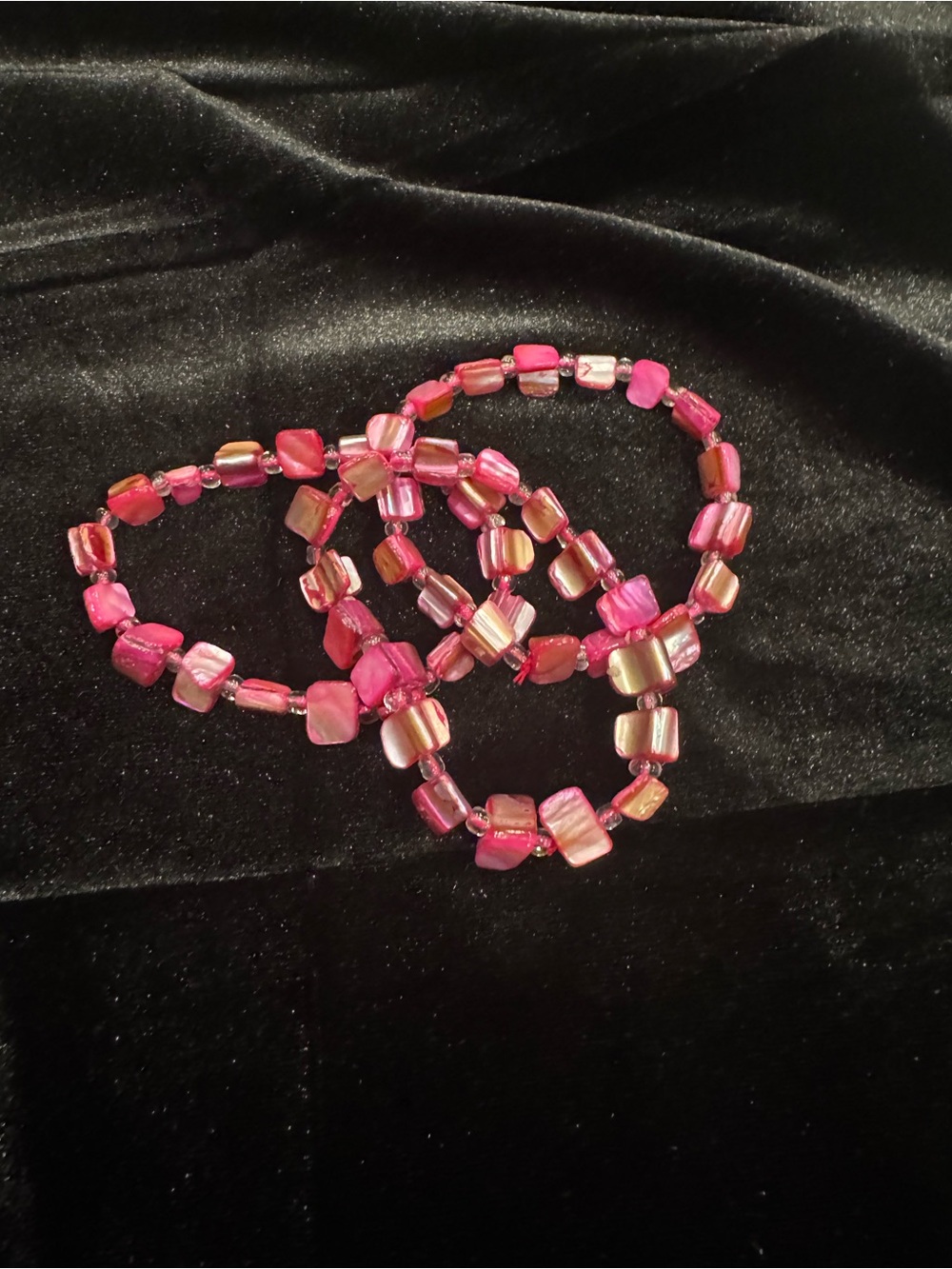 Handmade Pink Shell Beaded Bracelet Set